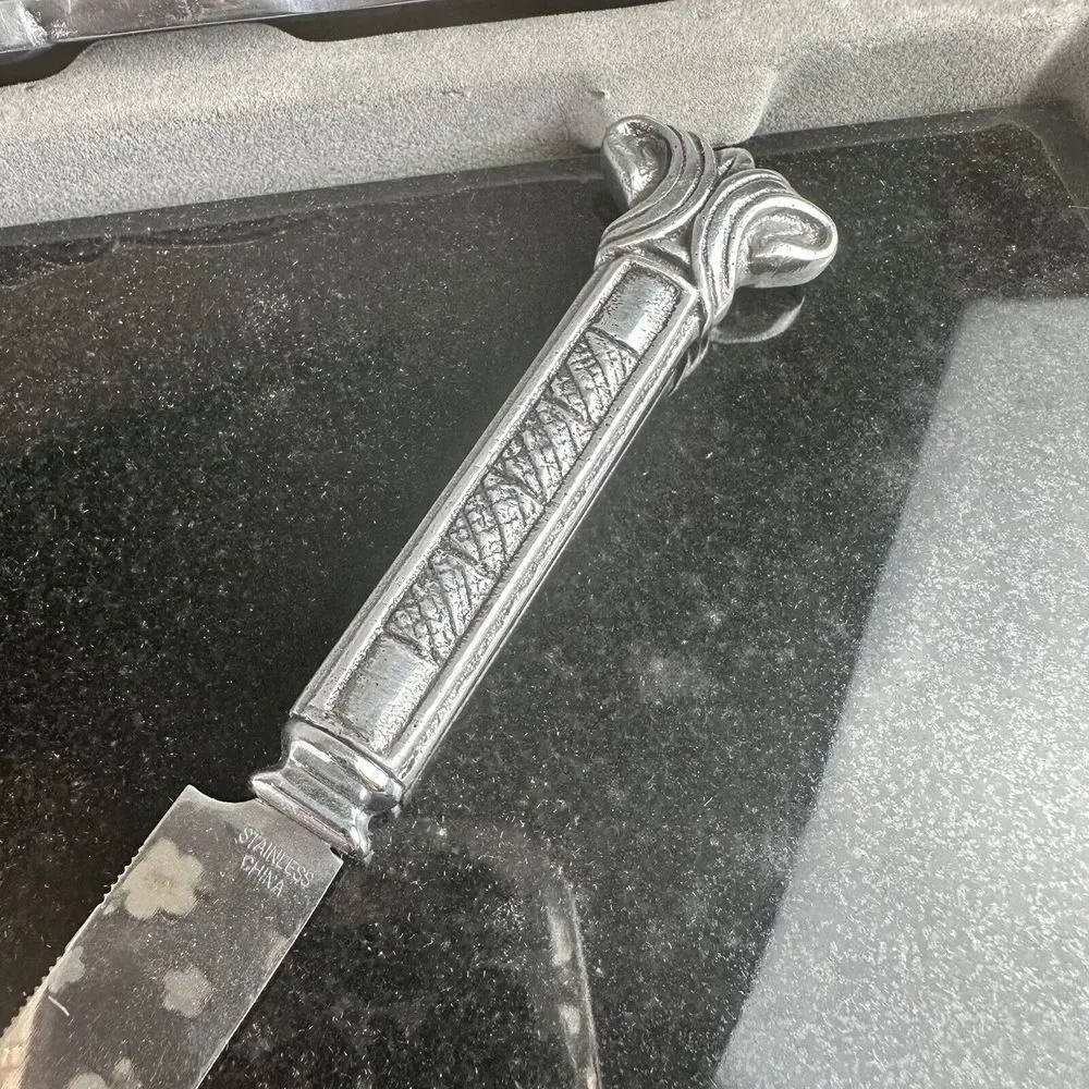 ARTHUR COURT CHEESE/CRACKER KNIFE 3 SET Art Nouveau Design MARBLE 12X6‎ With Box